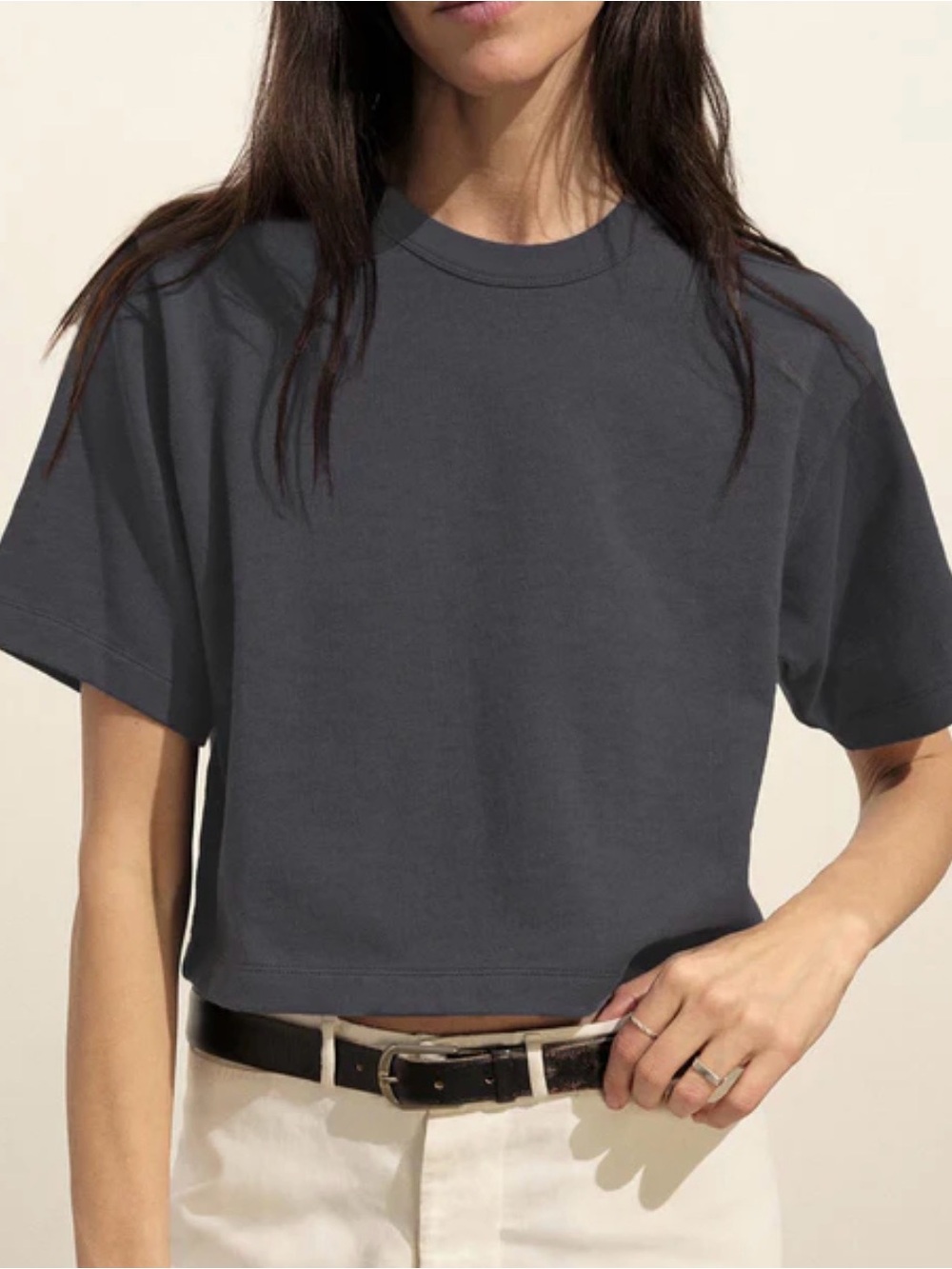 Buck Mason Field-Spec Boyfriend Crop Tee in Seal Blue